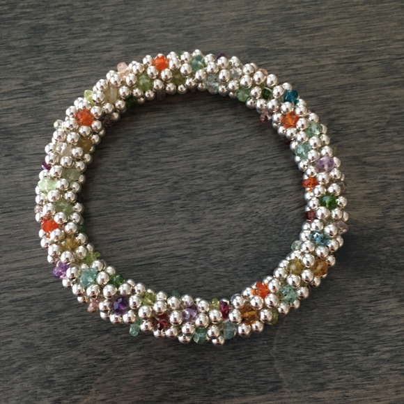 Sterling Silver, Amethyst, Citrine, Carnelian & Kyanite Beaded Bracelet - Picture 2 of 6